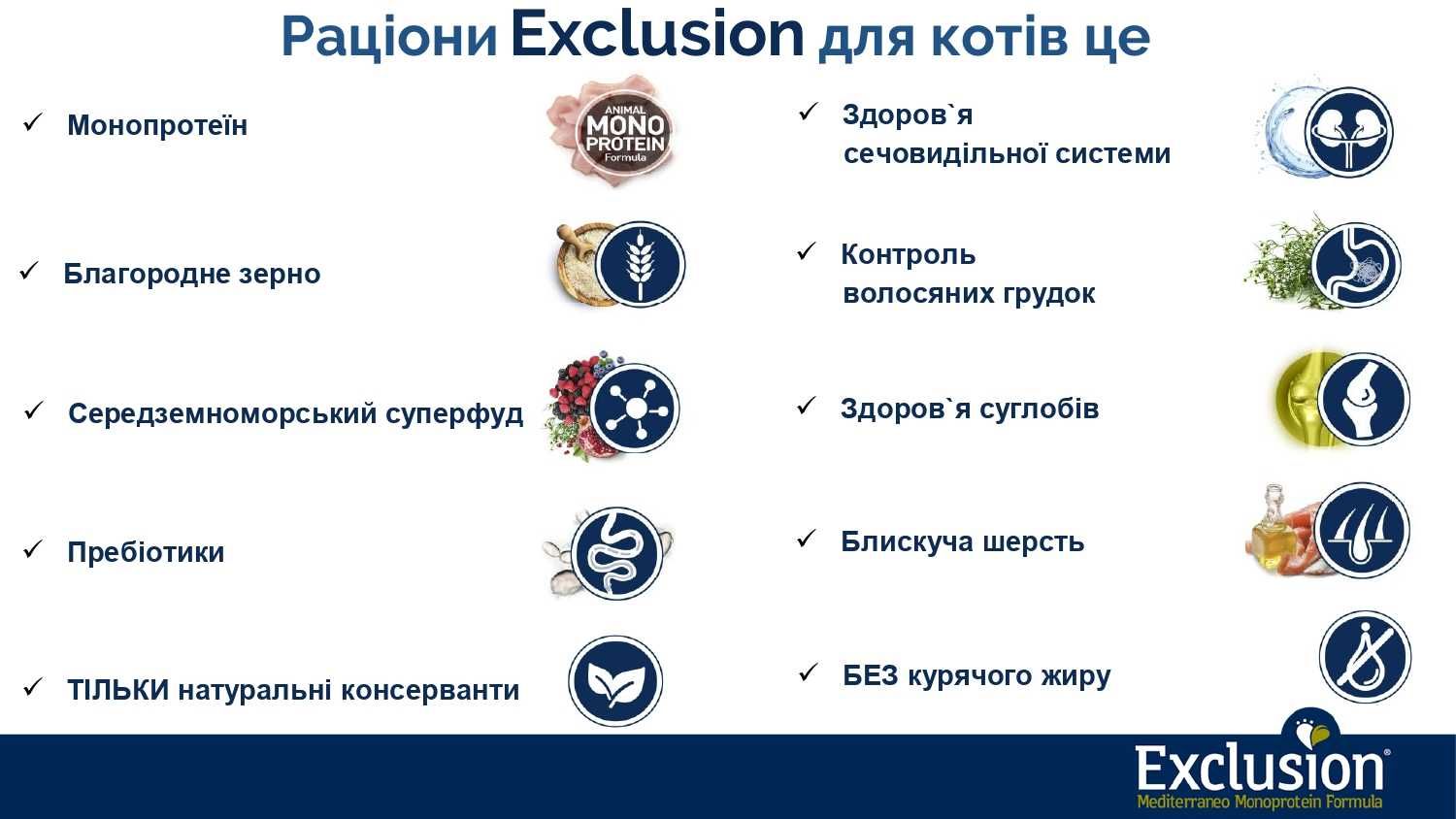 Exclusion Монопротеїновий Super Premium класу для котів від 758 грн/шт