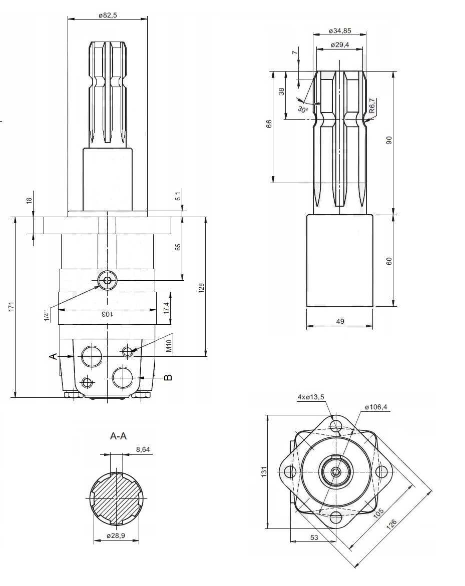 1/24 Silnik hydrauliczny SMS 80 OMS 100 BMS 125 SMS 160 wałek WOM