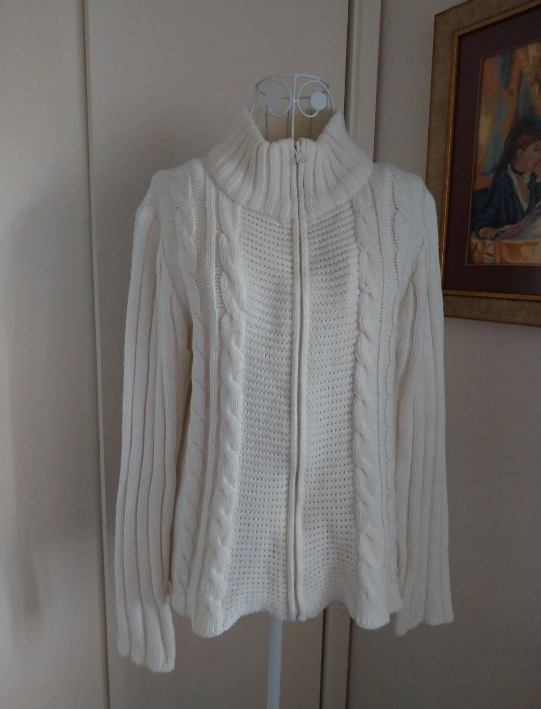 Cardigan cor branco pérola | Barred's | malha quente inverno | XXL