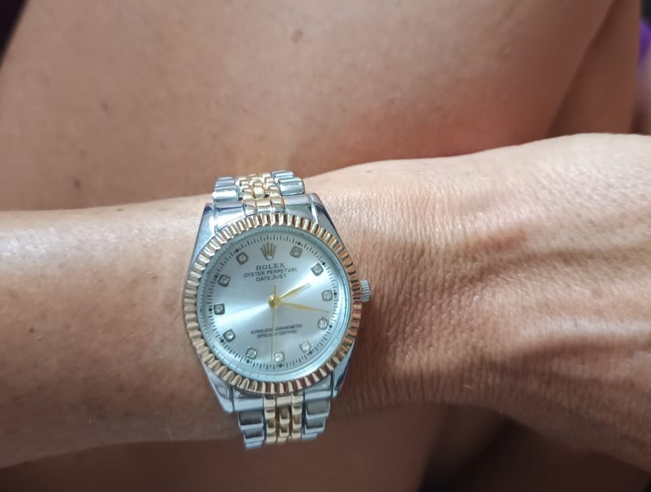 Zegarek klasyczny damski srebrno złoty premium