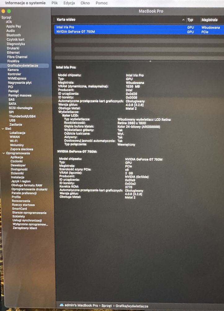 MacBook Pro A1398/late 2013/i7/2.3GHz/16GB/512GB/15.4/GT750/Nowa Bater