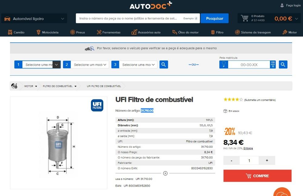 Filtro Gasolina UFI ( 31.710.00 )