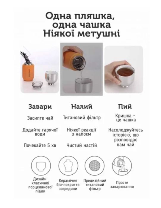 Термос Термочашка Sama Doyo Yi MC-07A, 200 мл з фільтром і чохлом