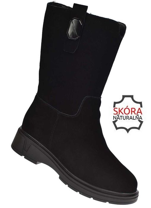 Kozaki damskie skórzane wysokie ocieplane śniegowce B-219 BK roz. 39