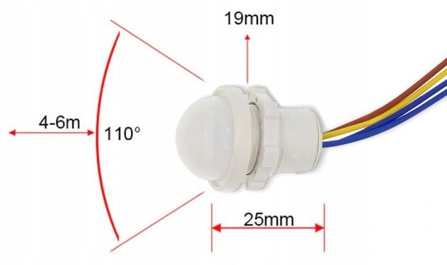 Czujnik Ruchu Sensor Sonda PIR 230V 20mm LED