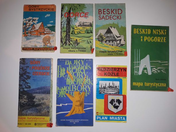 Stare kolekcjonerskie mapy turystyczne, głównie PRL
