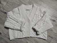 Kardigan sweter Zara guziki warkoczowy splot gruby wełna