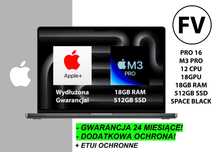 NOWY Apple MacBook Pro 16 M3 Pro 18GB RAM 512GB Black PL GW-2LATA! FV