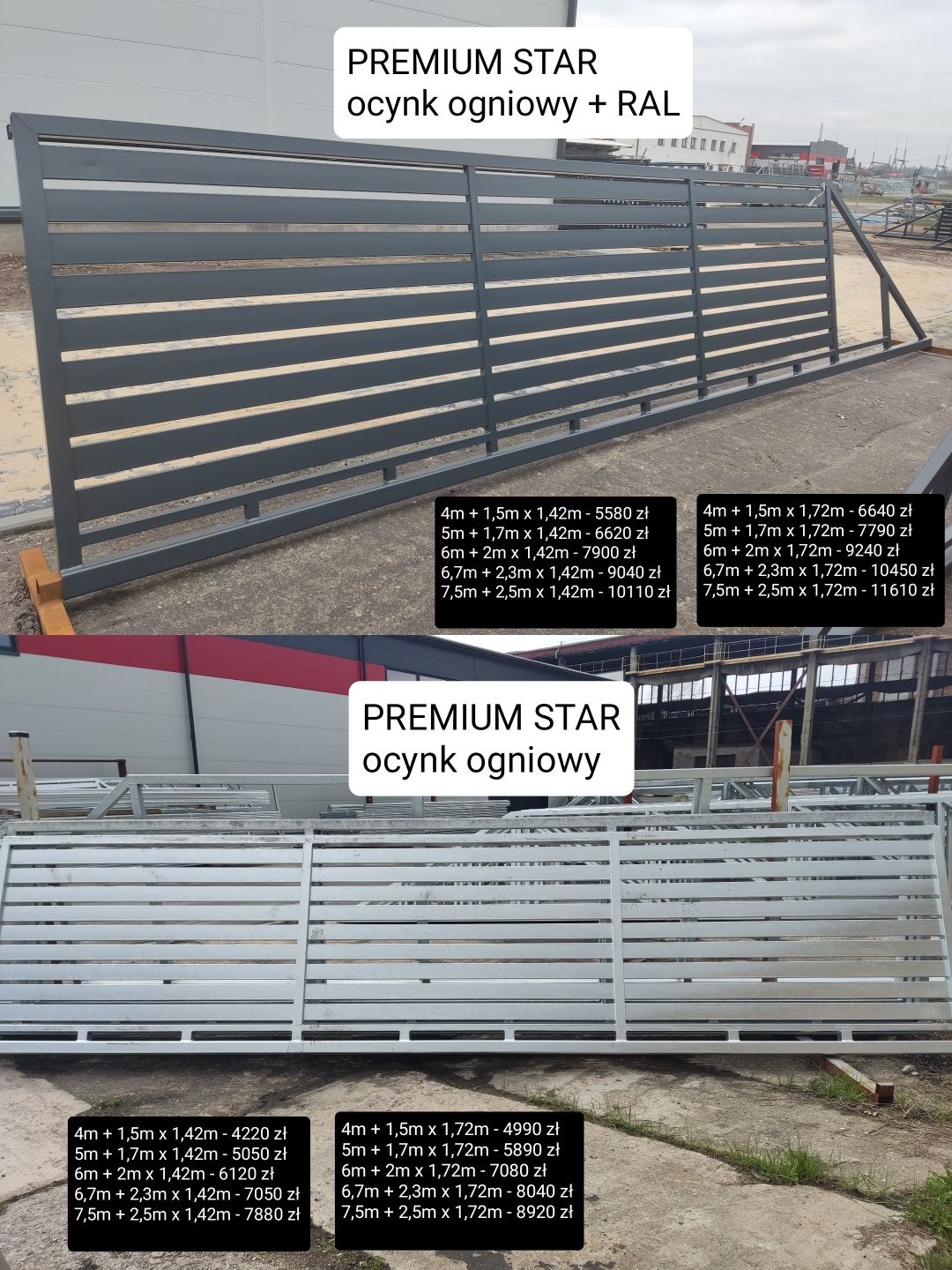 Brama przesuwna panel pełna 5m, SUPER STAR, ocynk ogniowy+RAL, inne