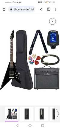 Guitarra elétrica Harley Benton rx 10 BK rock series Pack
