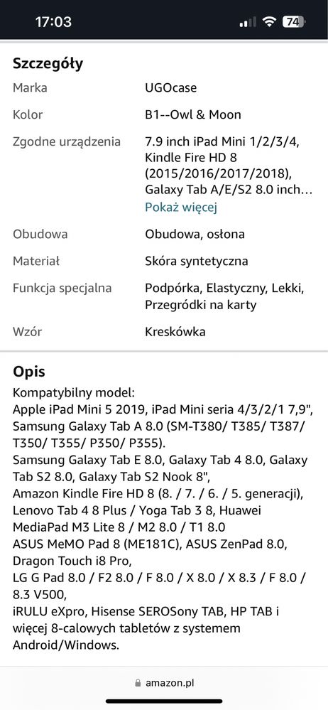 Etui na tablet z klapką z sową 7.9 nowe