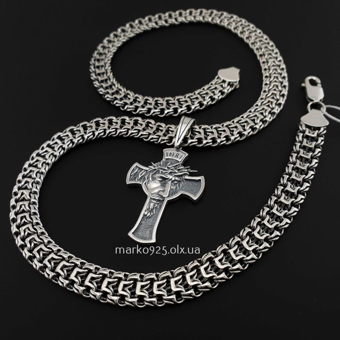 Чоловіча срібна цепочка з хрестиком ланцюжок масивний Фараон 925 проба
