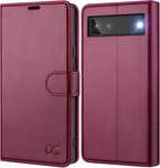 OCASE skórzane etui do Google Pixel 6A z klapką portfel RFID bordowe