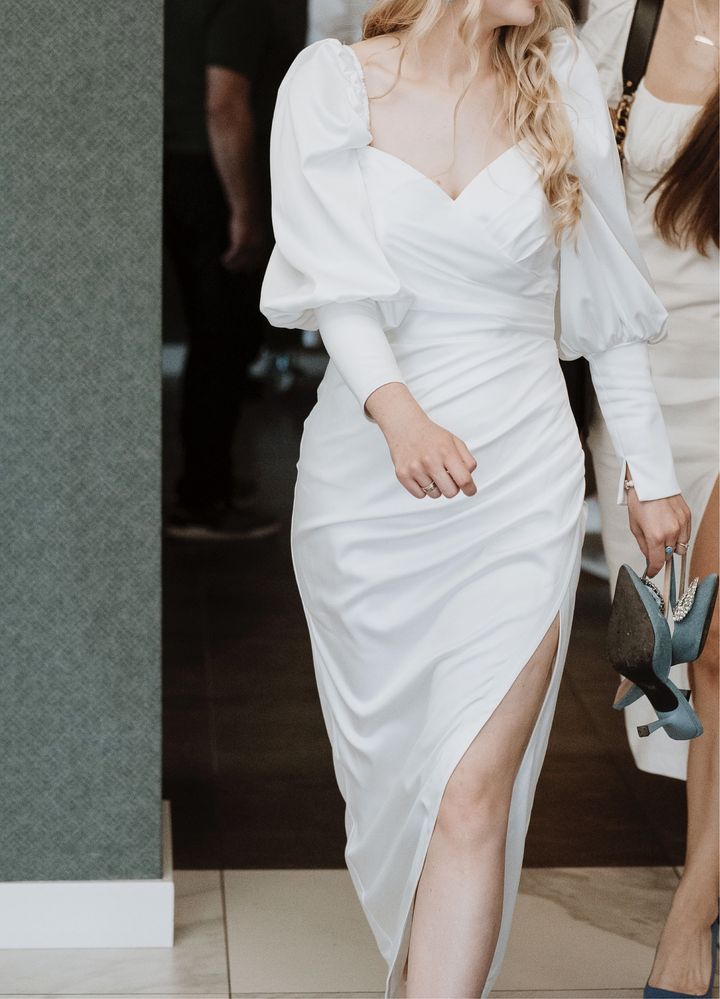 Sukienka biała satynowa elegancka na Chrzest, Wesele, Poprawiny