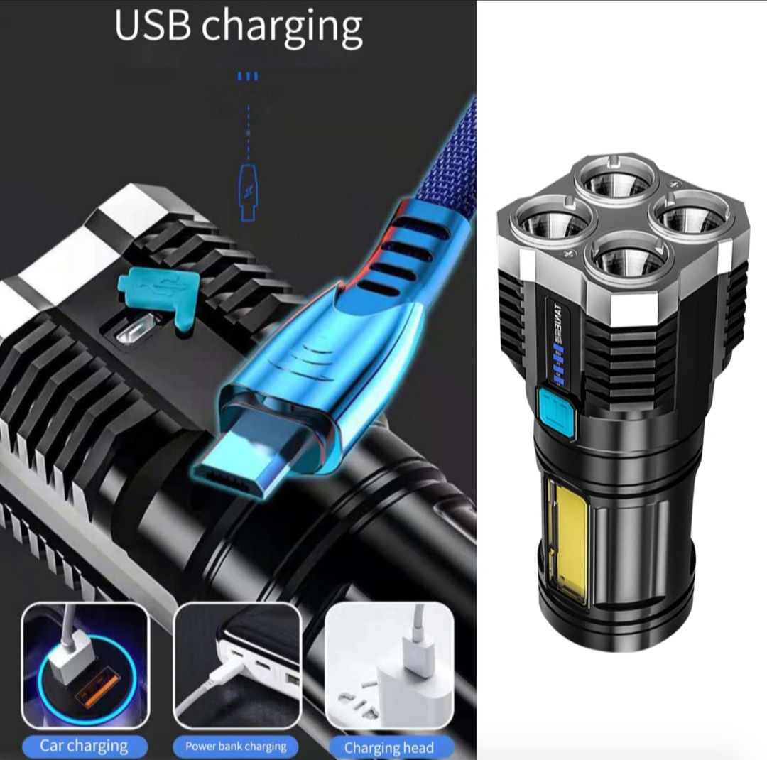 Аккумуляторный фонарь LS03 ручной фонарик на 4 LED (ЗАРЯДКА от USB)