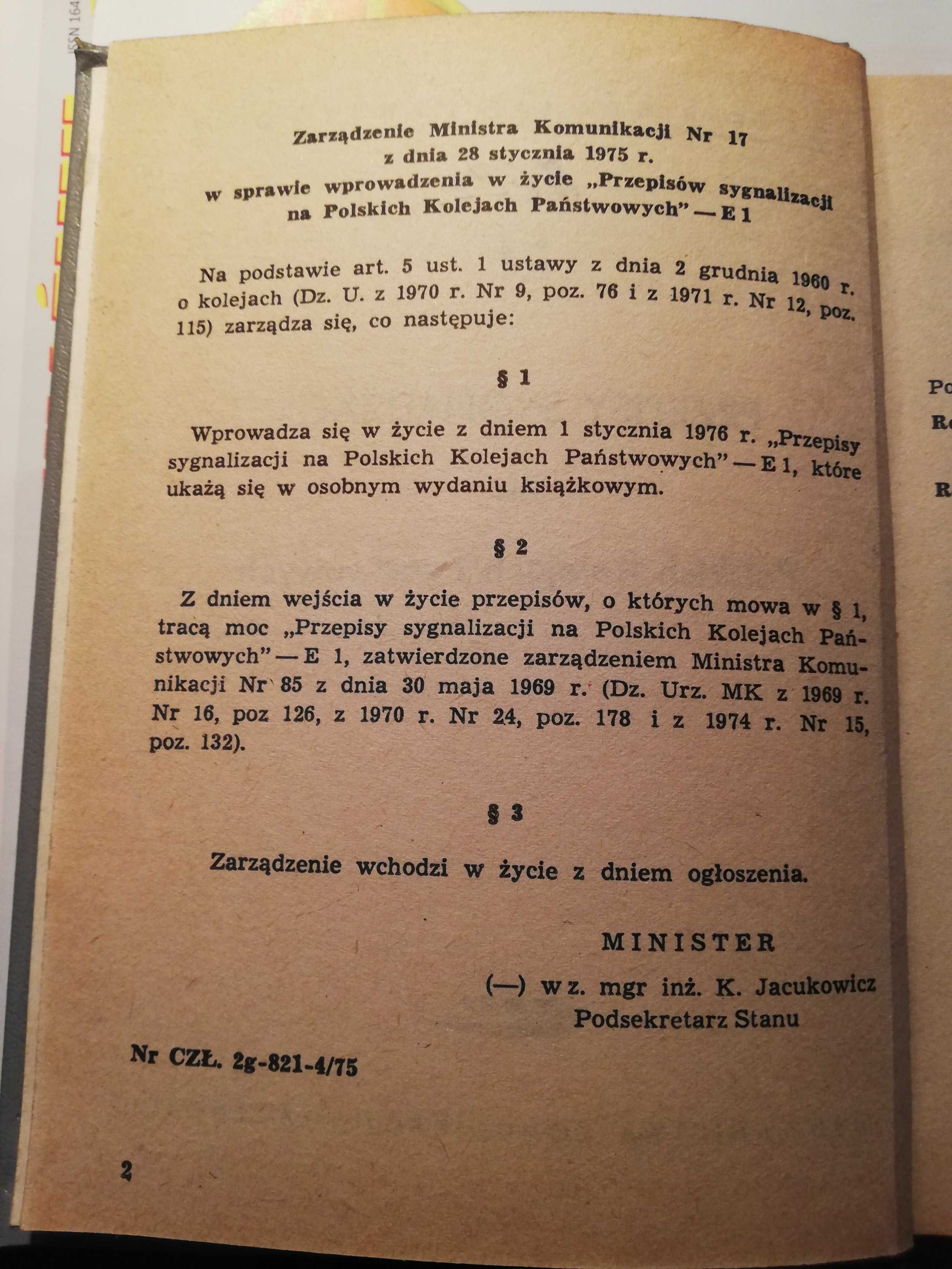 PKP Przepisy Sygnalizacji E1 z 1975r