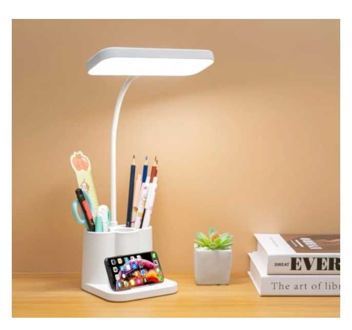 LAMPKA BIURKOWA regulowana LED z organizerem biała mocna do pokoju