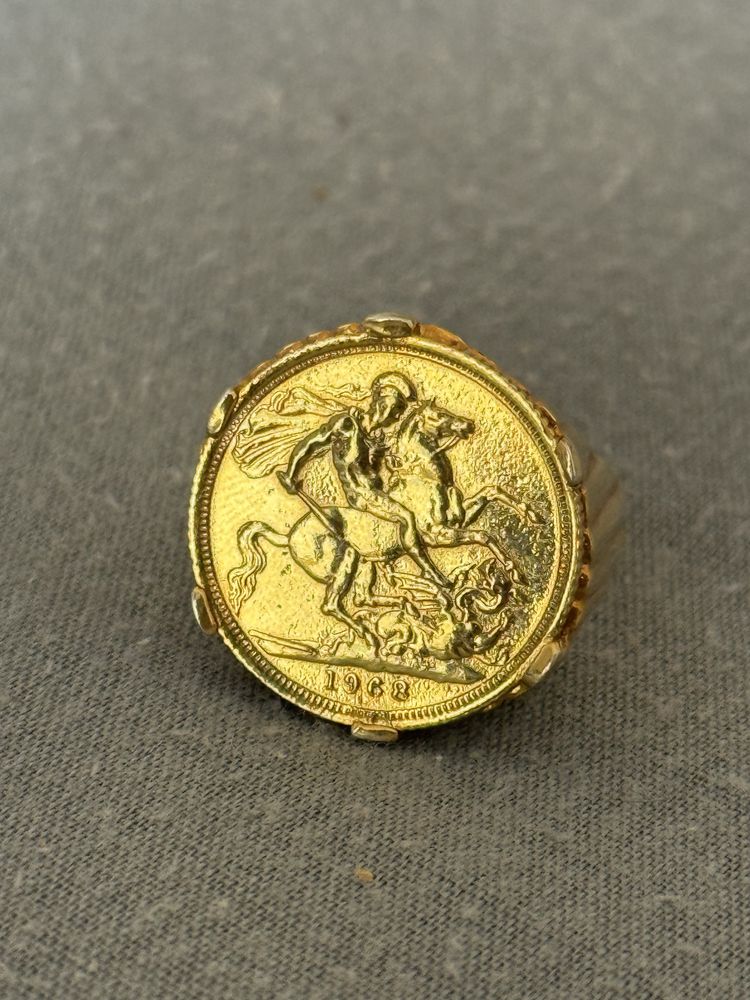 Libra anel em ouro 19.2k moeda 22k