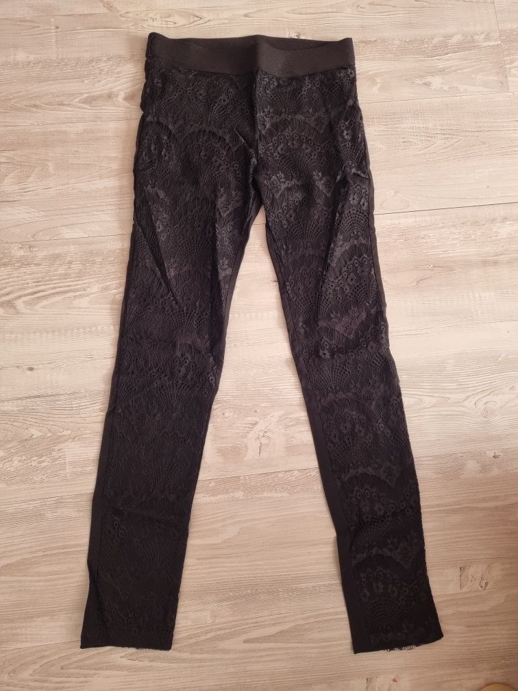 Czarne stylowe spodnie z koronką black leggins lace