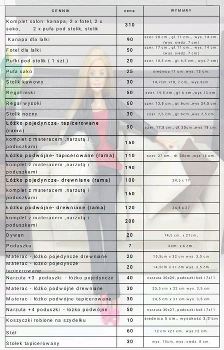 Meble dla lalki barbie sypialnia łóżko pojedyncze tapicerowane
