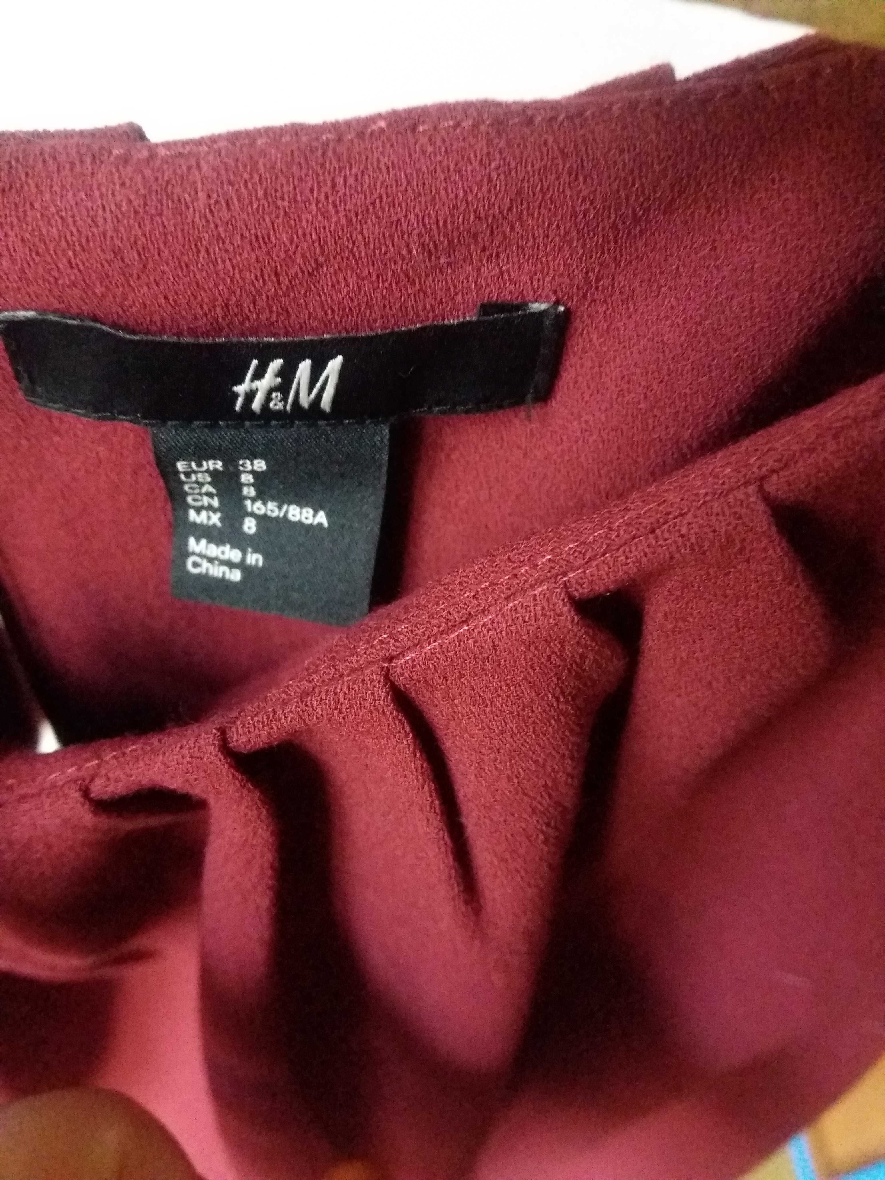 Sukienka H&M bordowa czerwona krótki rękaw elegancka