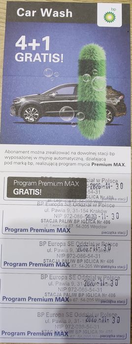 Karnet na myjnię BP premium Max