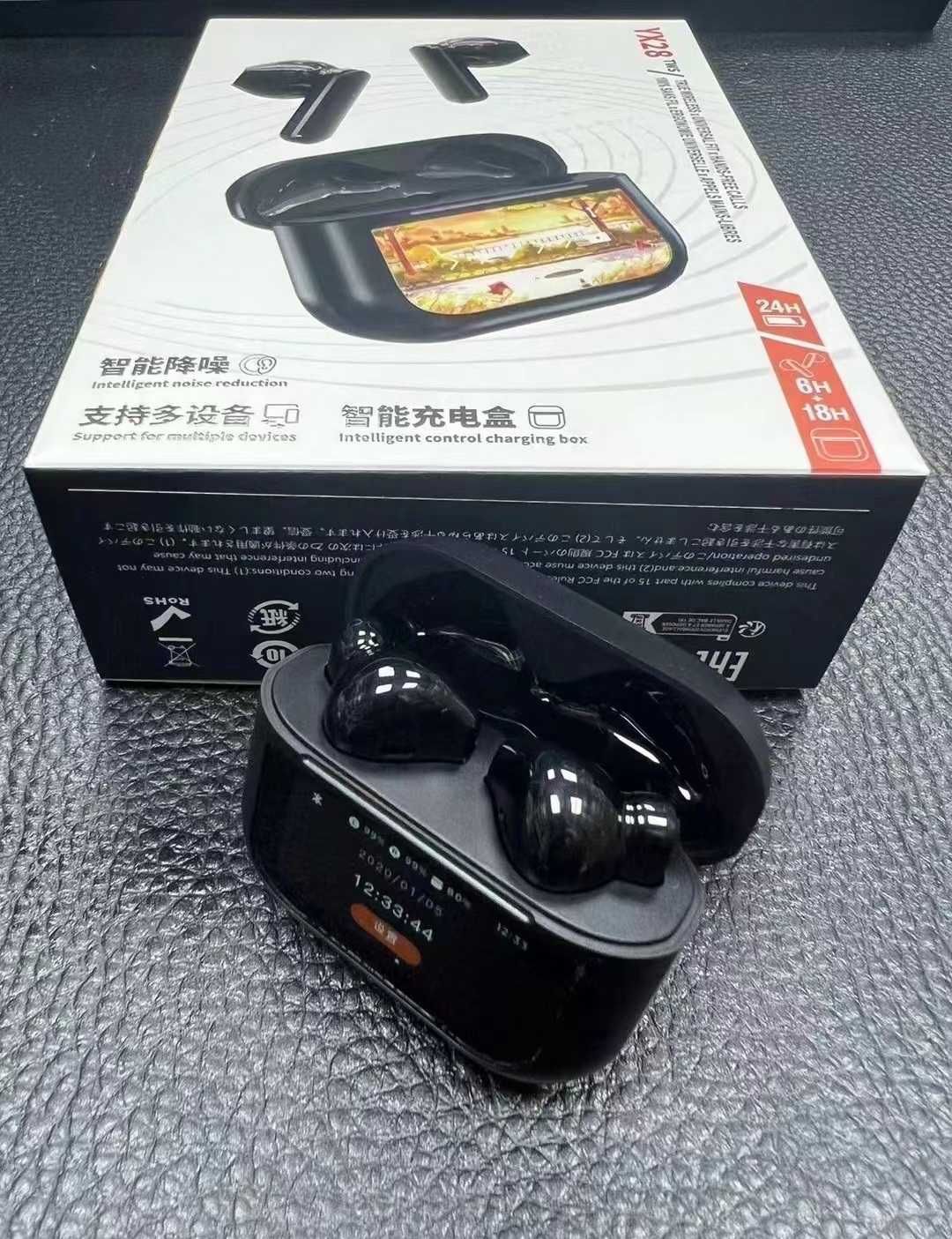 Słuchawki douszne Bluetooth YX28 TWS bezprzewodowe z ekranem czarne