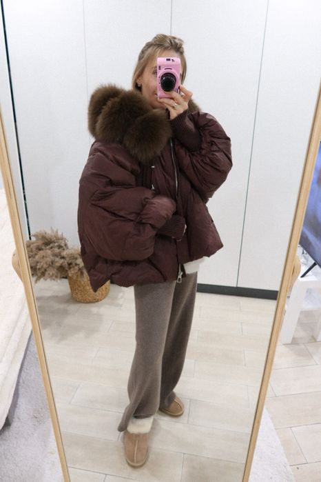 Пуховик шоколад, на М/Л, качиний пух!