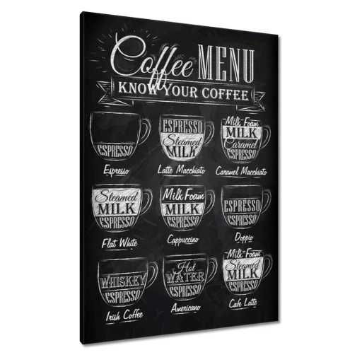 Obrazy 70x100 Cafee menu na czarnym tle