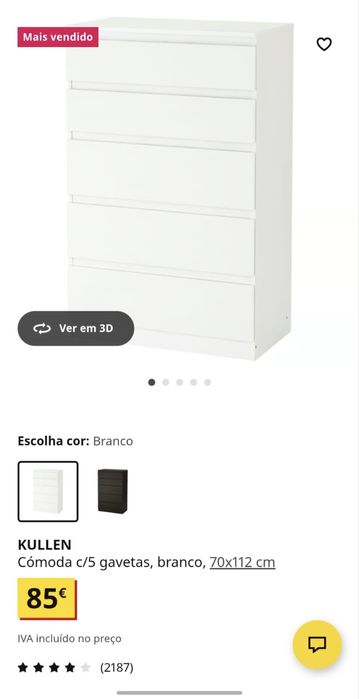 Comoda c/5 gavetas, branco , 70x112cm