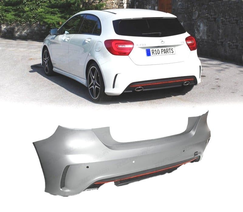 PARA-CHOQUES TRASEIRO MERCEDES CLASSE A W176 12-18 LOOK AMG PDC FRISO VERMELHO