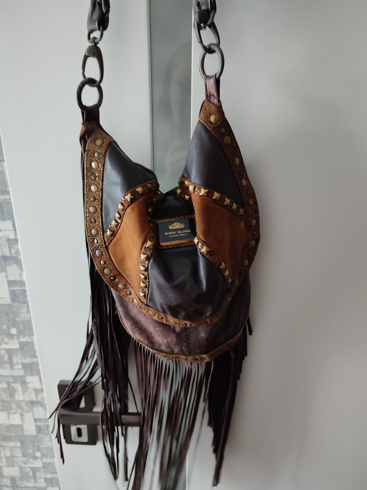 Torebka skórzana skóra naturalna RIVER ISLAND LIMITED Boho hippie