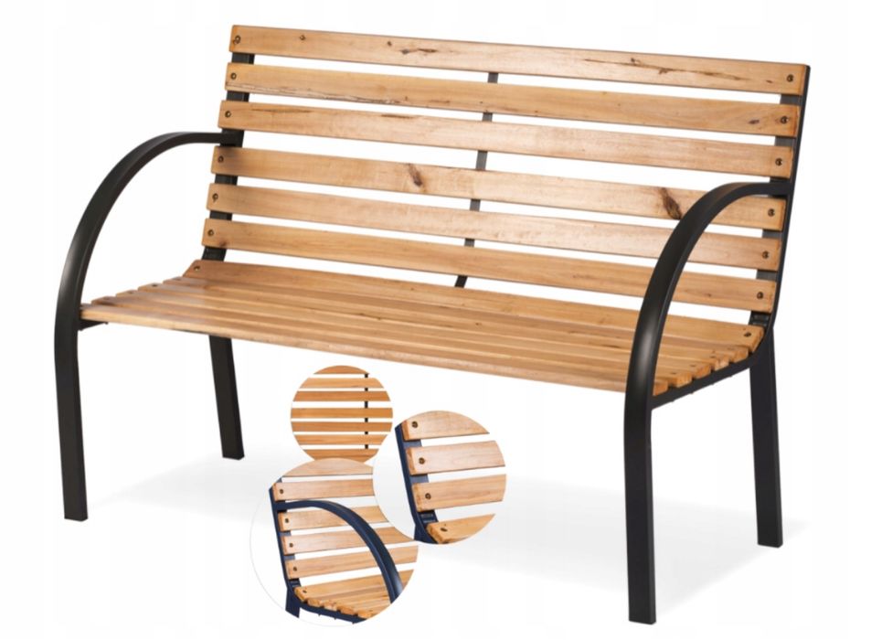 Ławka Ogrodowa Parkowa Metalowa Drewniana 2 Osobowa Ławeczka na Ogród
