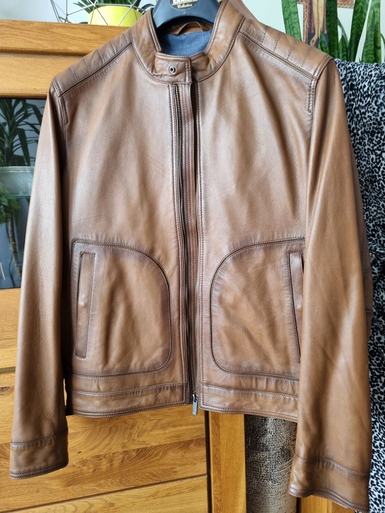 Kurtka skórzana brązowa rozmiar m męska Massimo Dutti