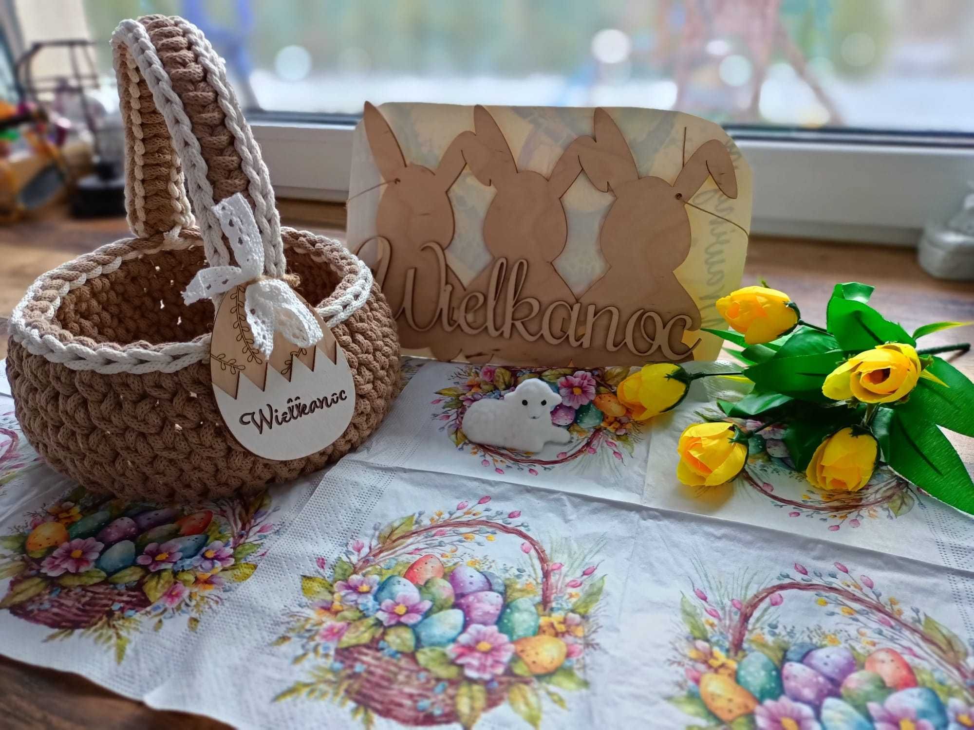 Koszyczek wielkanocny z sznurka handmade szydełko