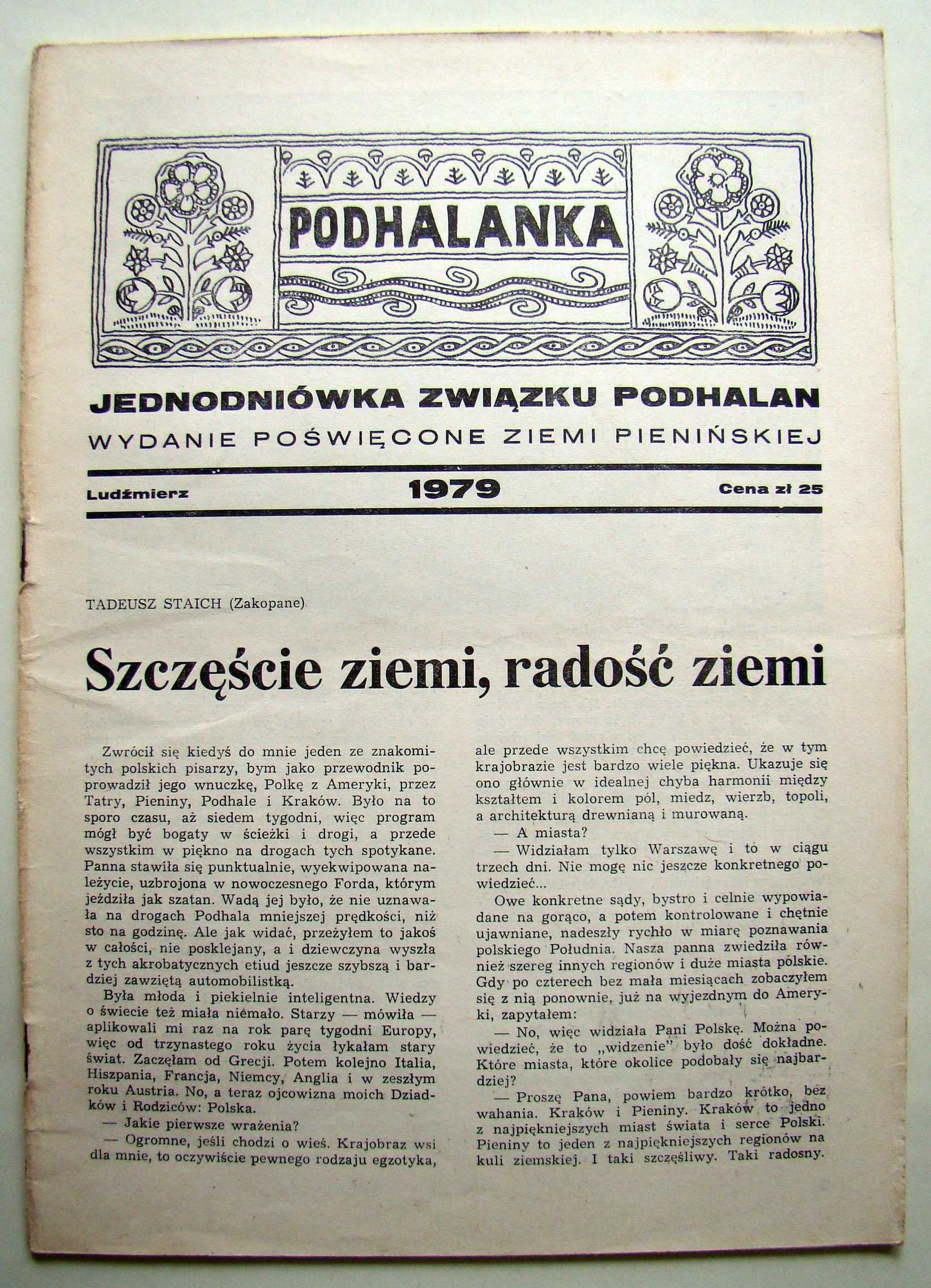 Podhalanka - jednodniówka Związku Podhalan. Ludźmierz 1979