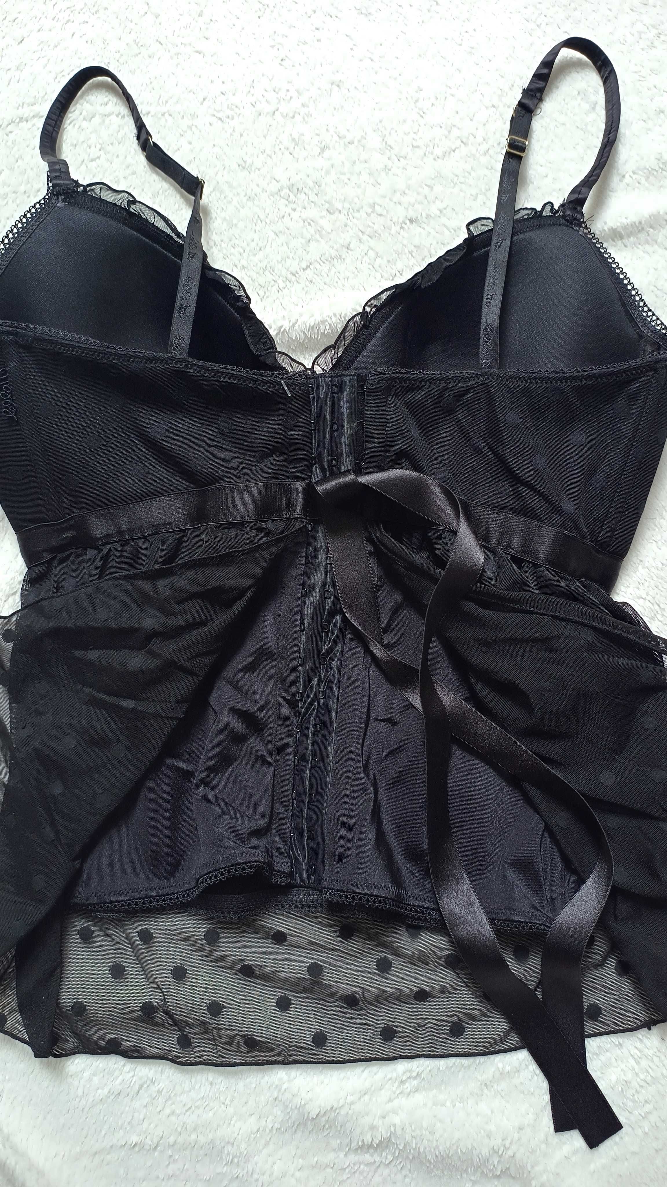 Sexi koszulka nocna z gorsetem delikatny top usztywniane miseczki 80C