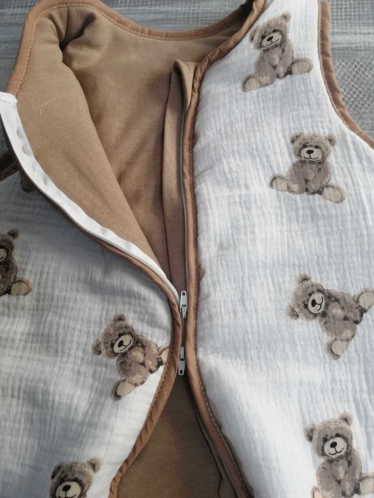 MUŚLINOWY Śpiworek z nogawkami wywijane skarpety 2,5 tog r 86-92 Misie