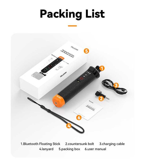 TELESIN drążek kijek wypornościowy Selfie Stick wodoodporny pilot