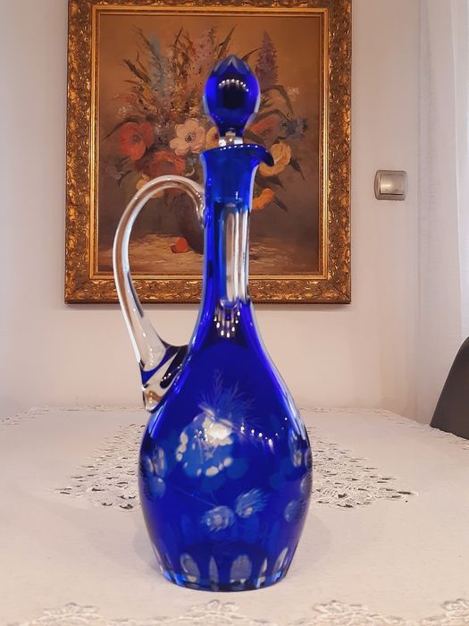 Karafka kryształowa kobaltowa kolorowy kryształ prl retro kryształy