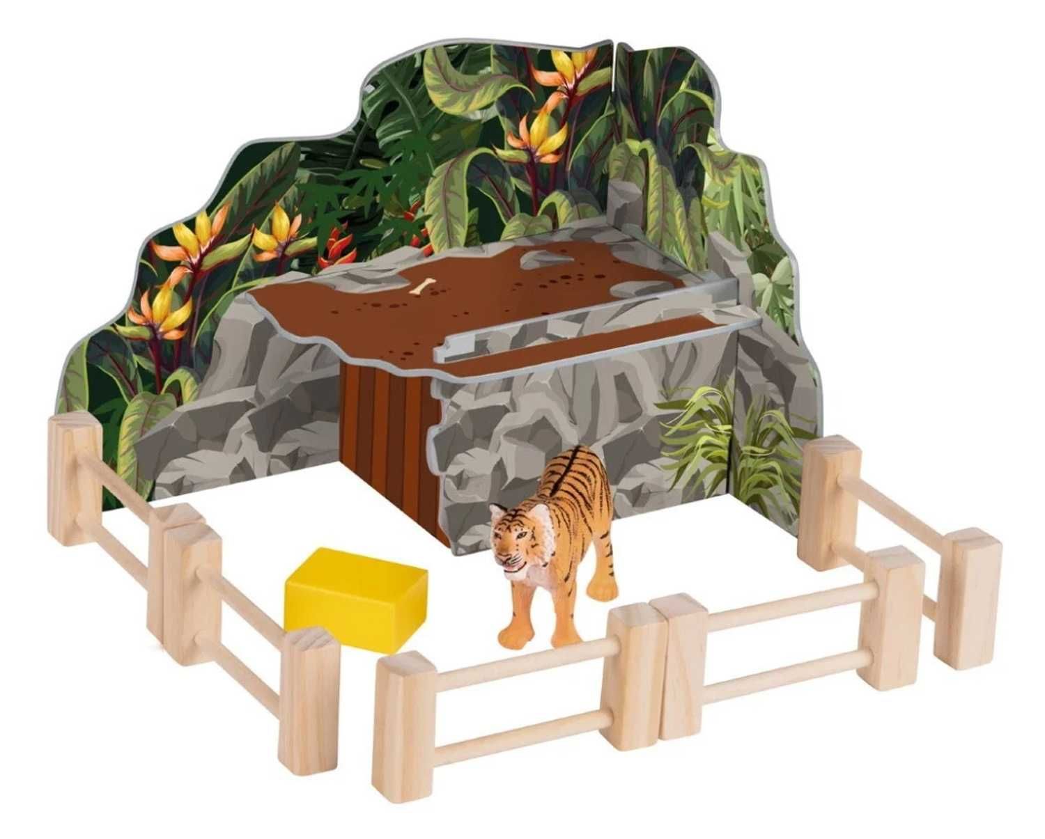 2x zestaw zoo dzieci wybieg dla tygrysa jaskinia dinozaura DREWNO