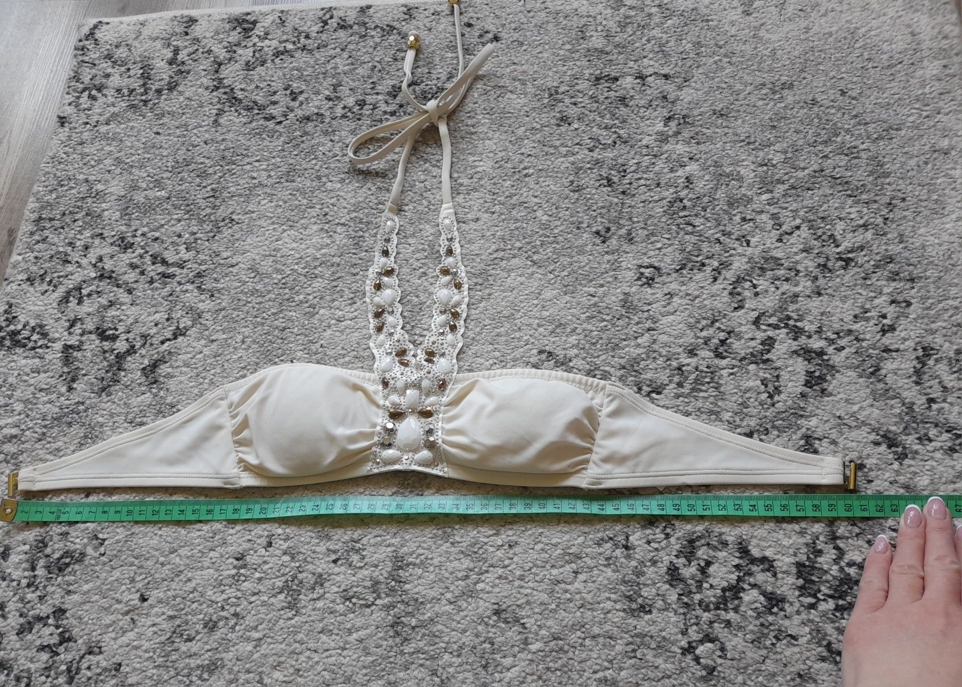 Bikini góra strój kąpielowy ozdobny dekolt kamyczki 34 XS