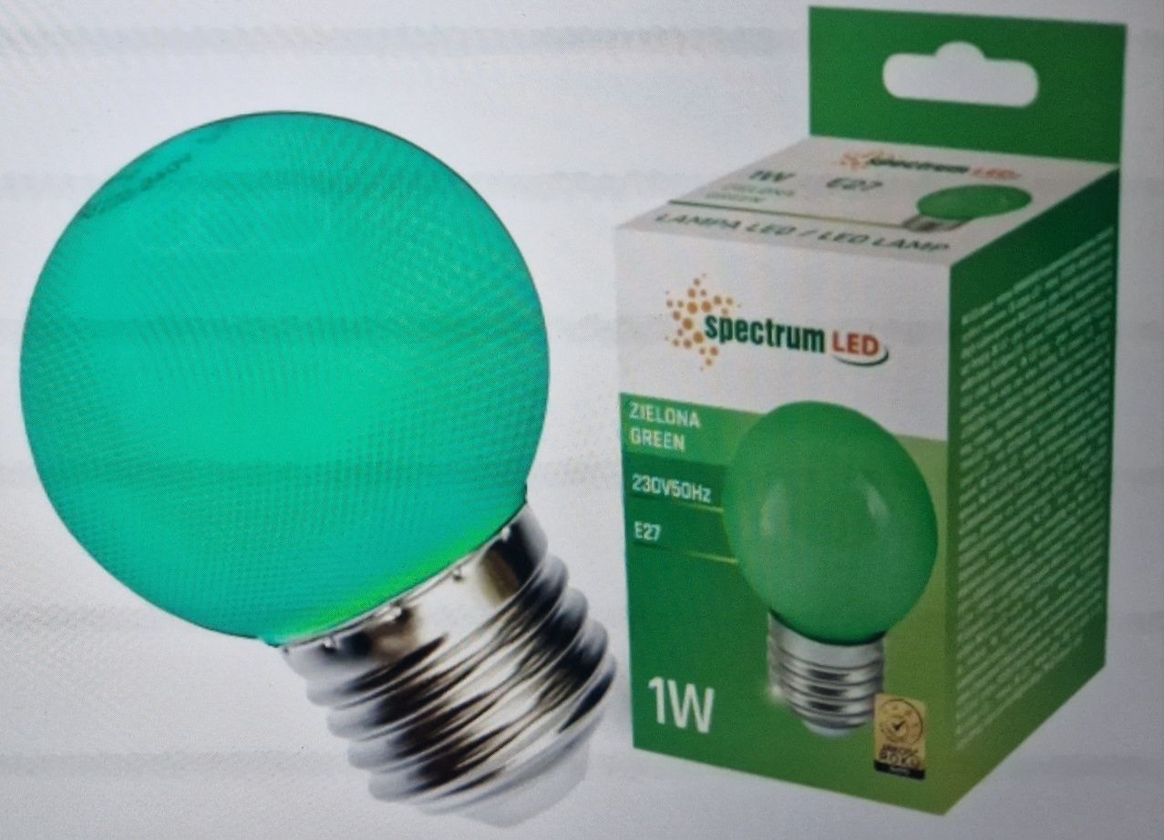 Żarówka kula kulka 1W E27 zielona Spectrum LED 5 sztuk
