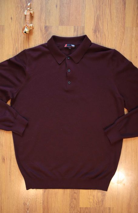 Sweter Dressmann r. XL bordowy męski dł rękaw wełna merino