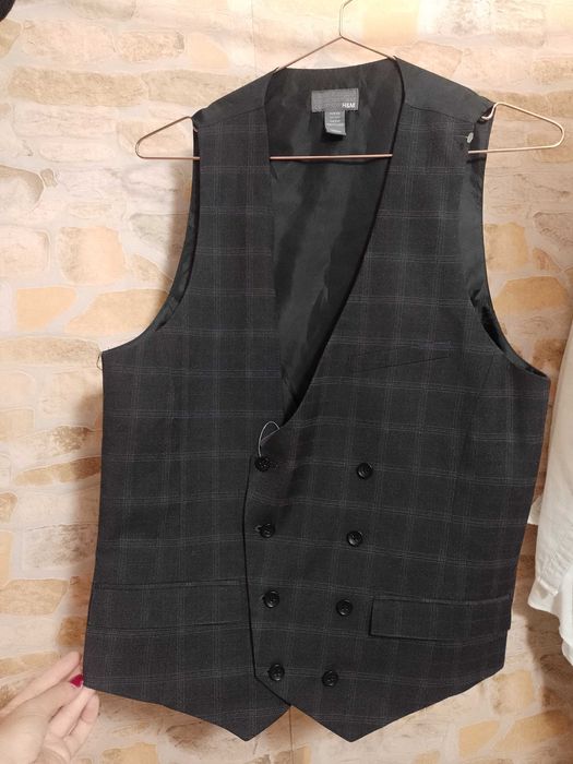 (M) H&M/ Dwurzędowa kamizelka garniturowa w kratę z Londynu, NOWA