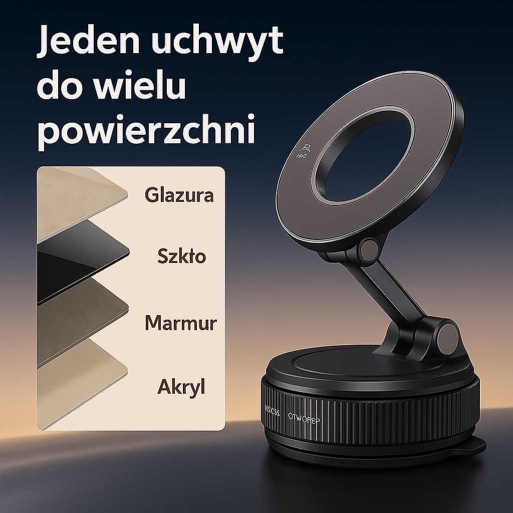 Uchwyt na telefon magnetyczny mocny uniwersalny przyssawka obrotowy