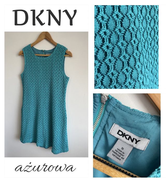 DKNY turkusowa sukienka azurowa letnia boho