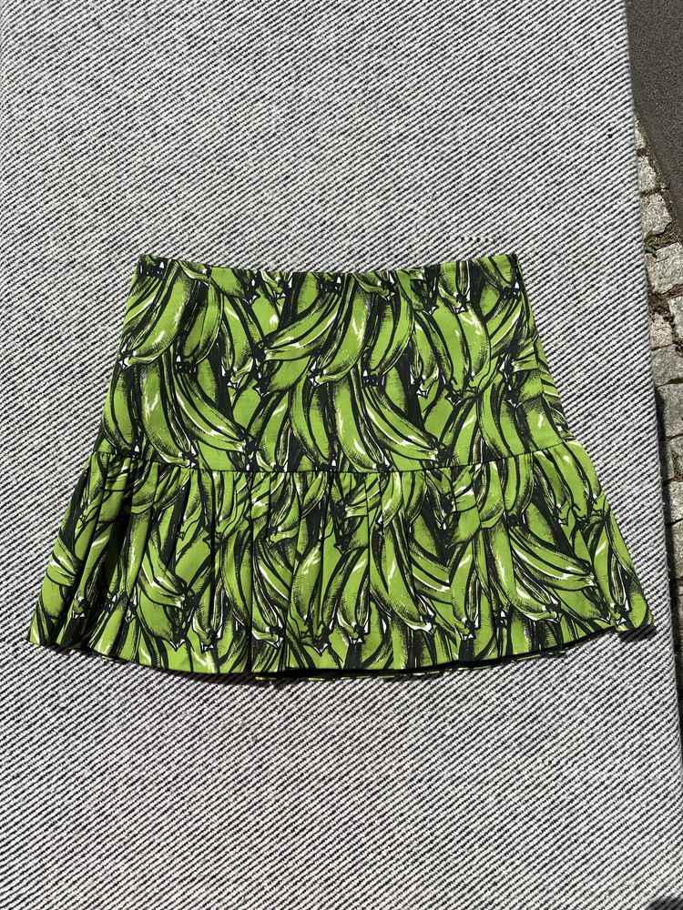 Zielona czarna bawełniana krótka spódnica mini print w banany Prada