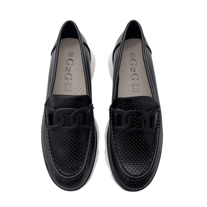 Mokasyny damskie czarne na platformie Fornera 39 skórzana wkładka