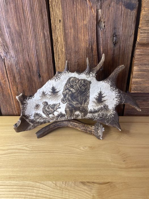 Rzeźba w porożu jeleń łoś wilk niedźwiedź poroże rogi P294
